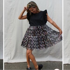 SEQUIN COLOR BLOCK POPLIN DRESS size